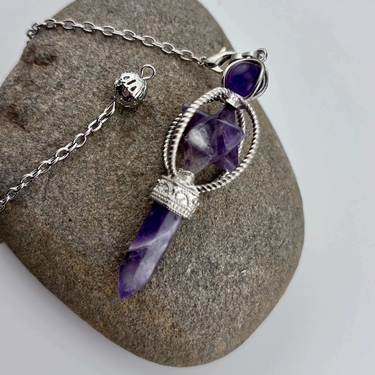 Amethyst Terminator & Merkaba Pendulum - Reiki / Healing w gift pouch