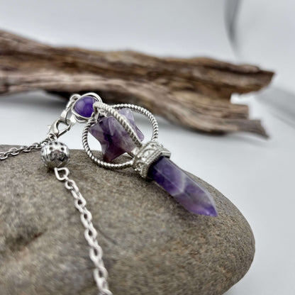 Amethyst Terminator & Merkaba Pendulum - Reiki / Healing w gift pouch