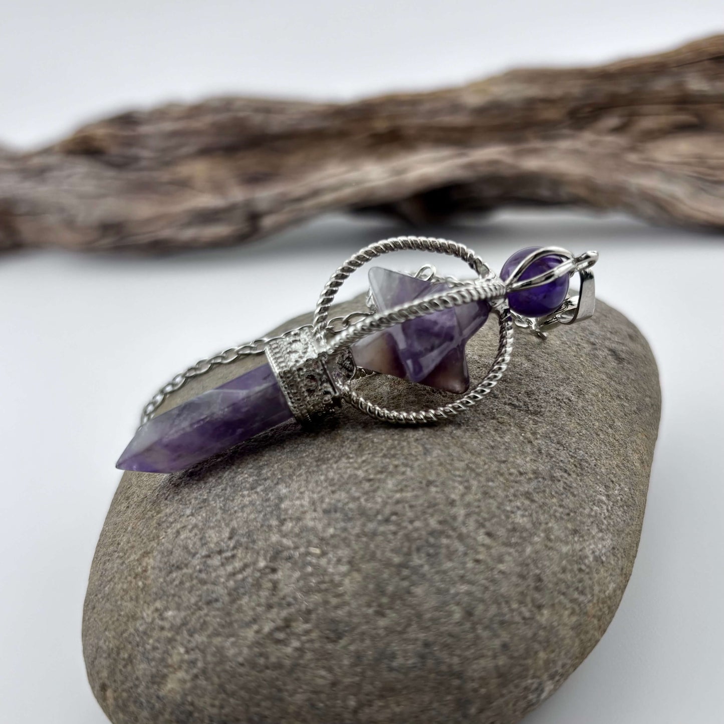 Amethyst Terminator & Merkaba Pendulum - Reiki / Healing w gift pouch