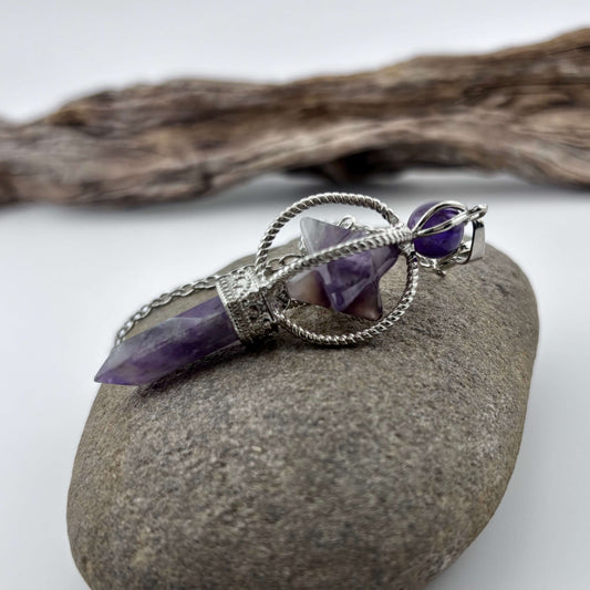 Amethyst Terminator & Merkaba Pendulum - Reiki / Healing w gift pouch