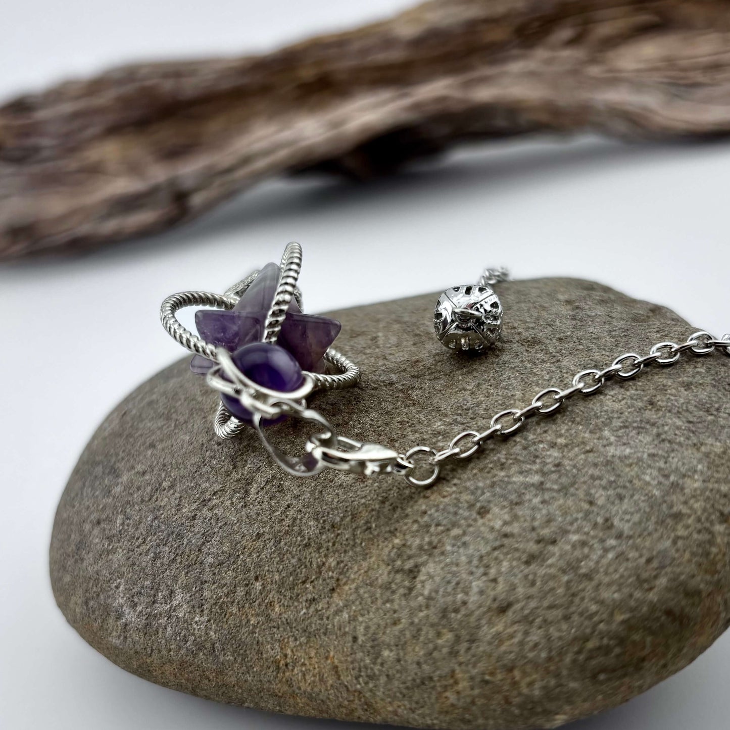 Amethyst Terminator & Merkaba Pendulum - Reiki / Healing w gift pouch