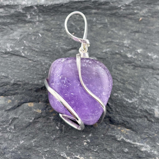 Amethyst Wire Wrapped Tumble Stone Pendant