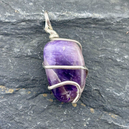 Amethyst Wire Wrapped Tumble Stone Pendant