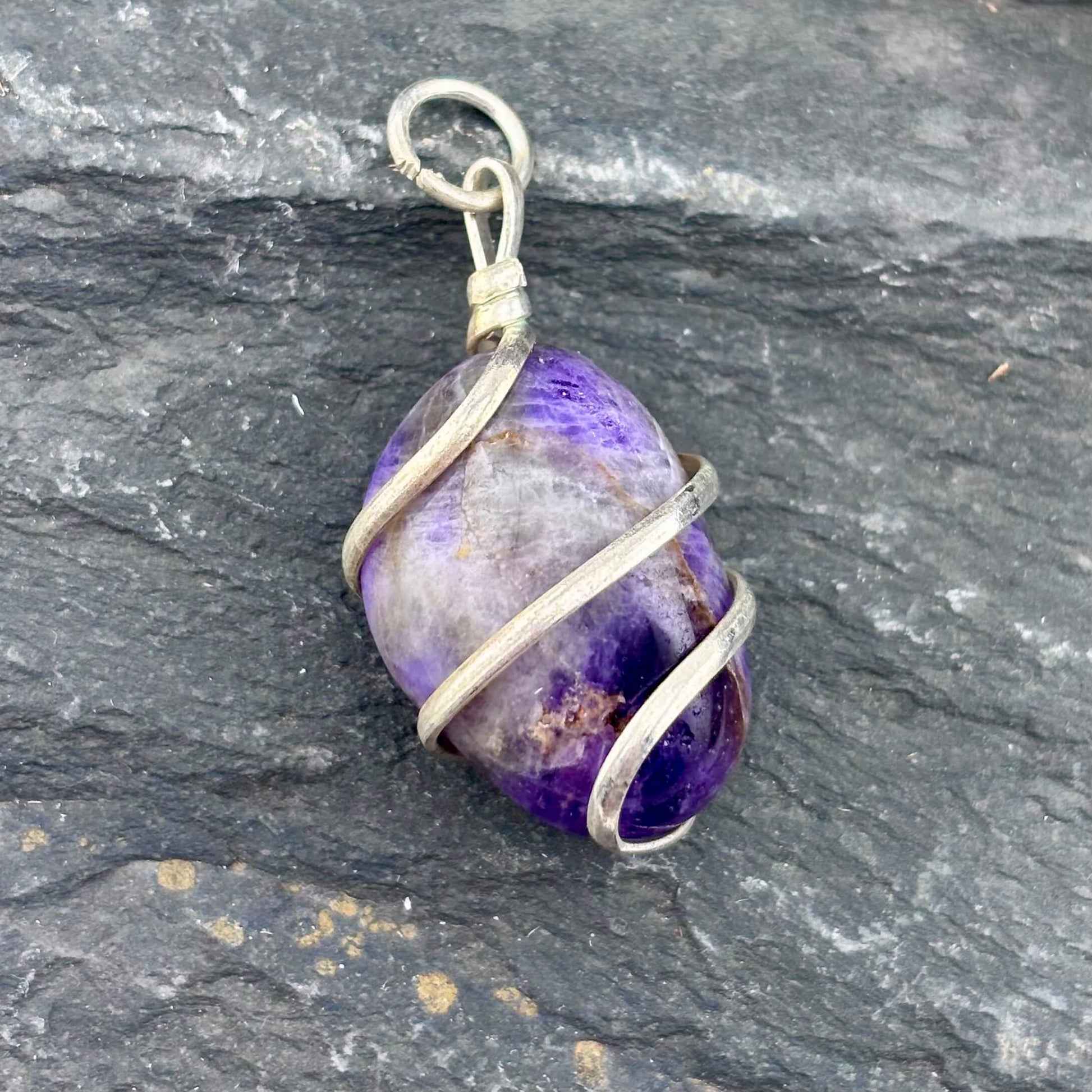 Amethyst Wire Wrapped Tumble Stone Pendant