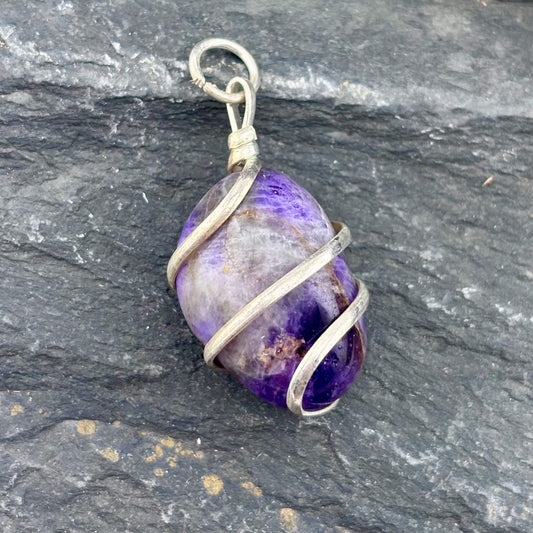 Amethyst Wire Wrapped Tumble Stone Pendant