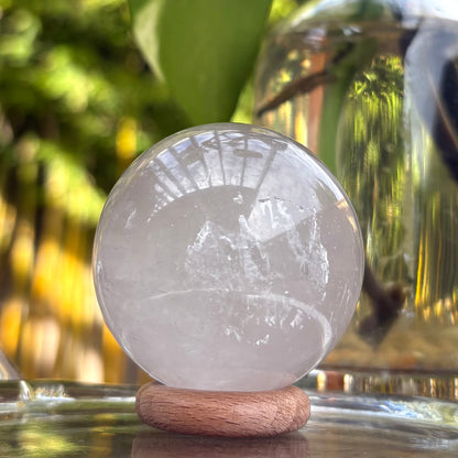 Clear Quartz Sphere - 147 grams / 4.8 cm (#1) - With Free Wooden Sphere Stand
