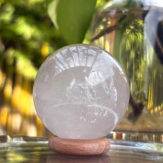 Clear Quartz Sphere - 147 grams / 4.8 cm (#1) - With Free Wooden Sphere Stand