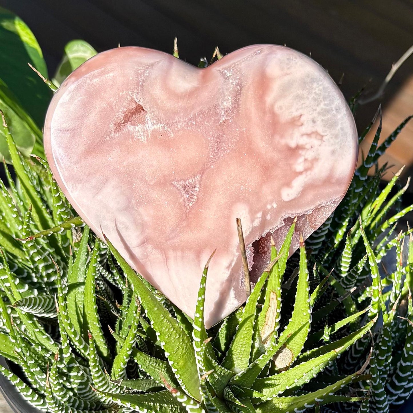 BIG Brazilian Pink Amethyst Milky Banded Druzy Heart - 472 grams