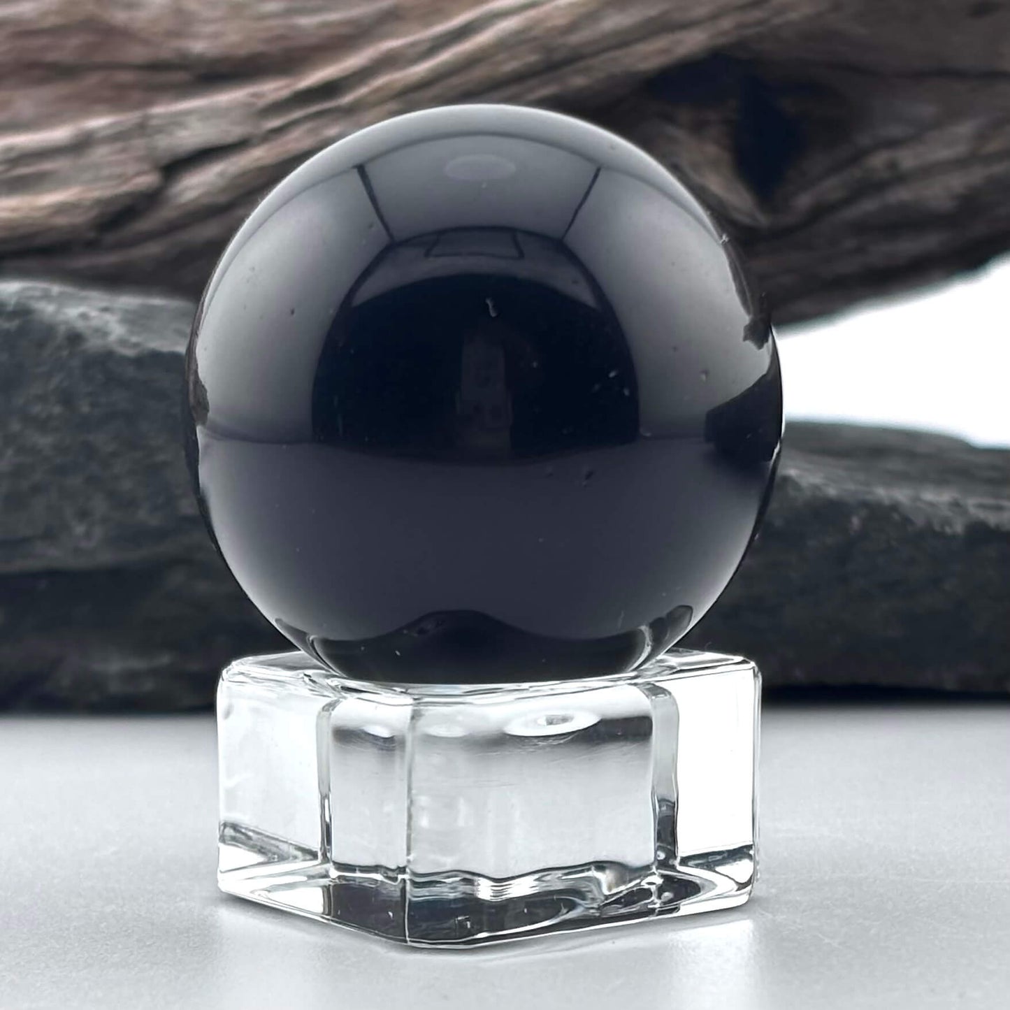 Black Rainbow Obsidian Polished Sphere - Palm Sized Massage Ball - 50 grams w stand