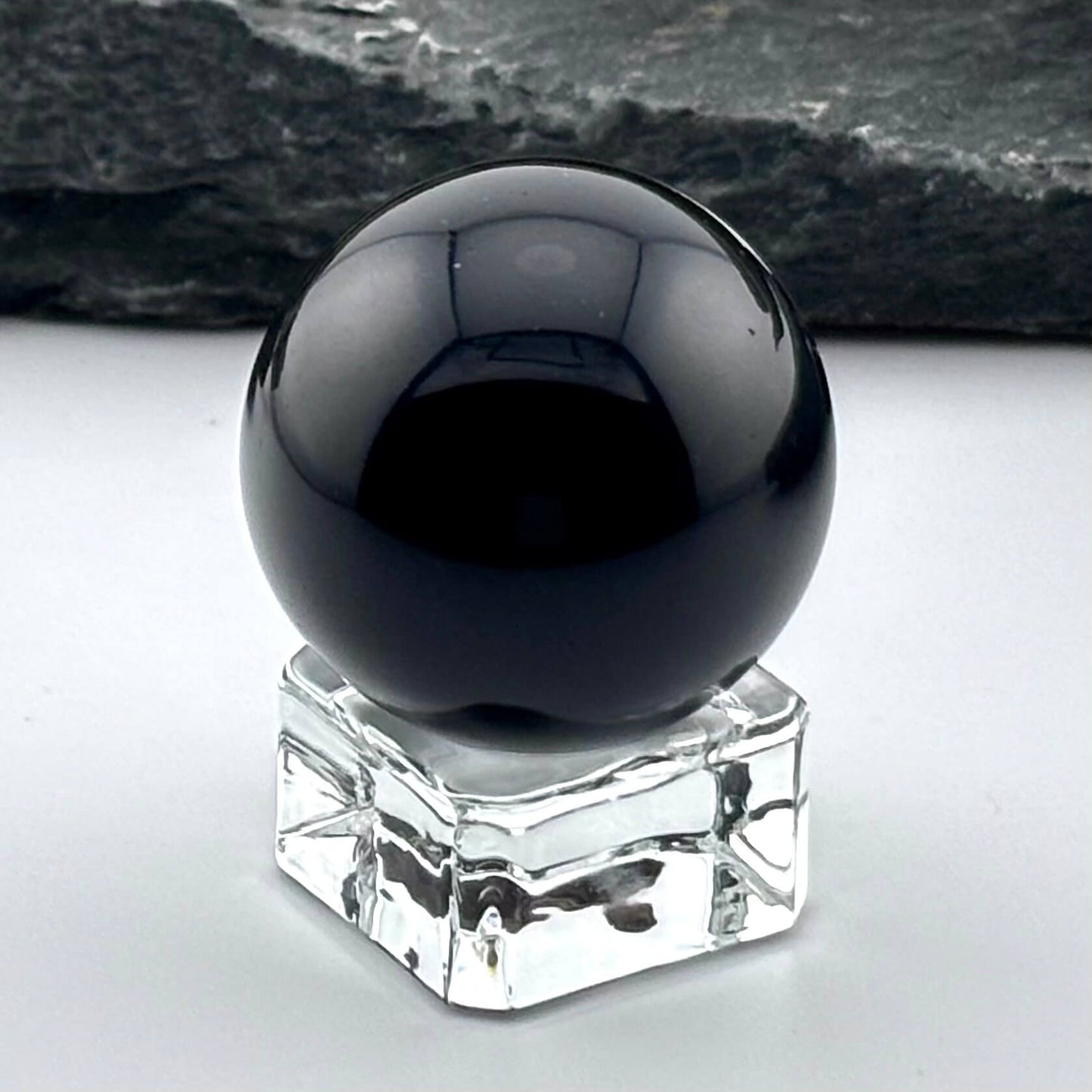 Black Rainbow Obsidian Polished Sphere - Palm Sized Massage Ball - 50 grams w stand