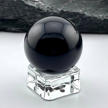 Black Rainbow Obsidian Polished Sphere - Palm Sized Massage Ball - 50 grams w stand