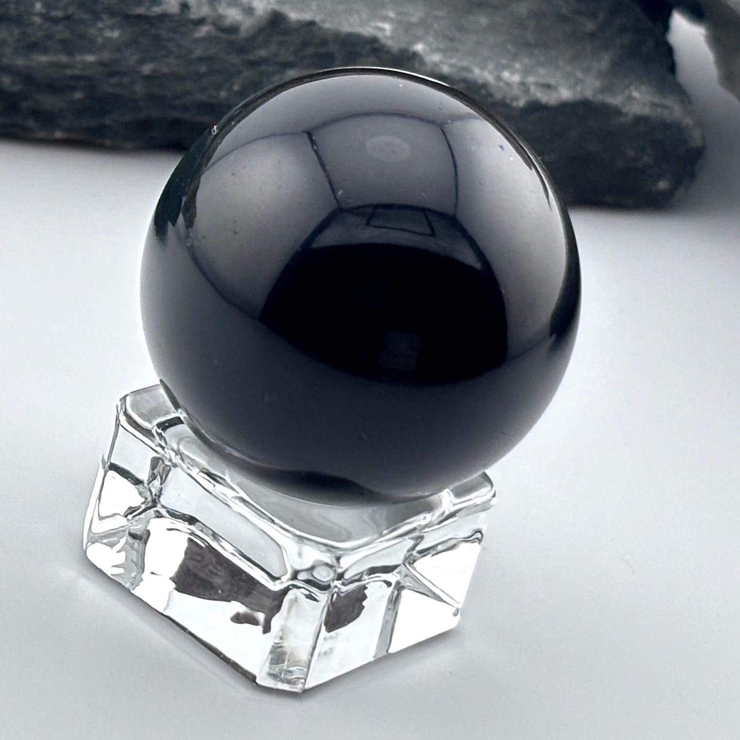 Black Rainbow Obsidian Polished Sphere - Palm Sized Massage Ball - 50 grams w stand