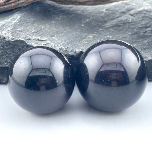 Black Rainbow Obsidian Polished Spheres x 2 - Palm sized Massage Balls - 75 grams