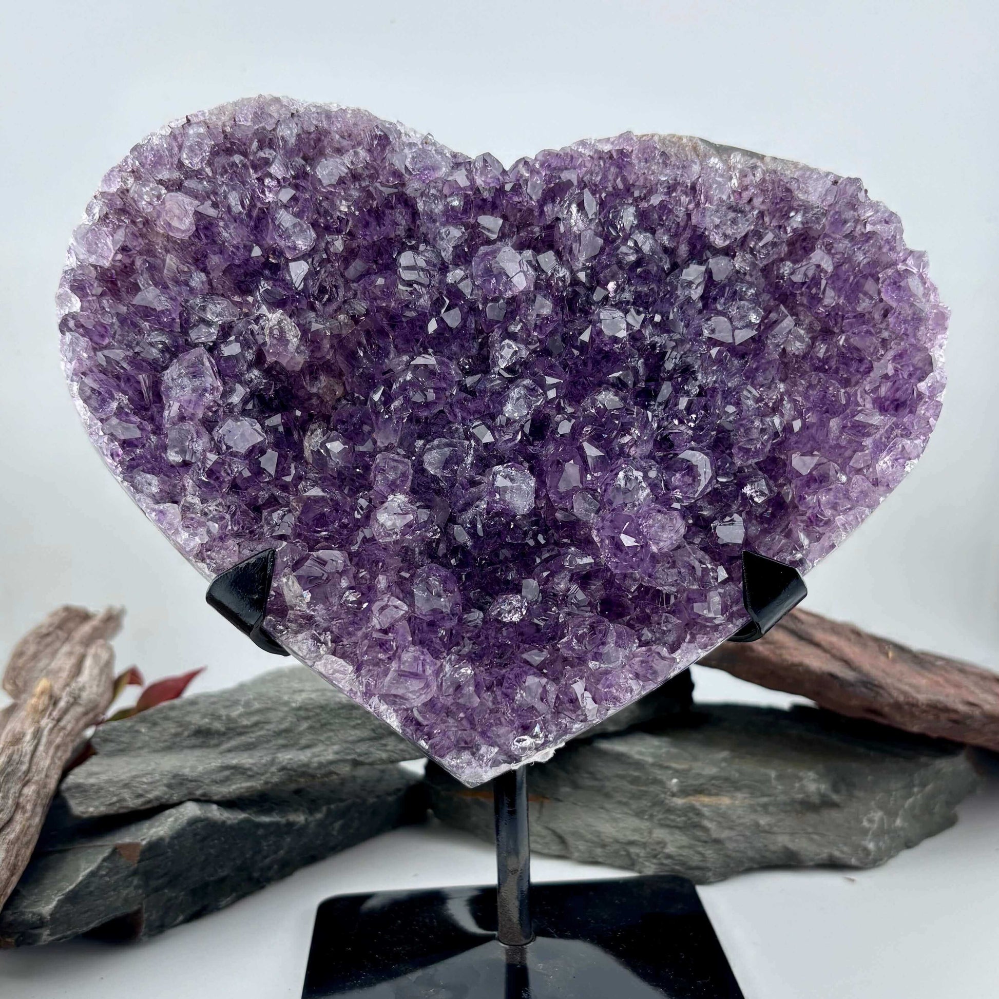 Brazilian Amethyst Cluster Heart on metal stand