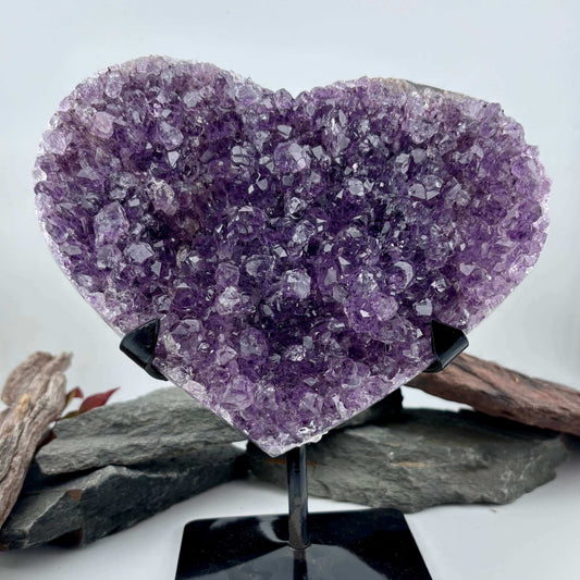 Brazilian Amethyst Cluster Heart on metal stand