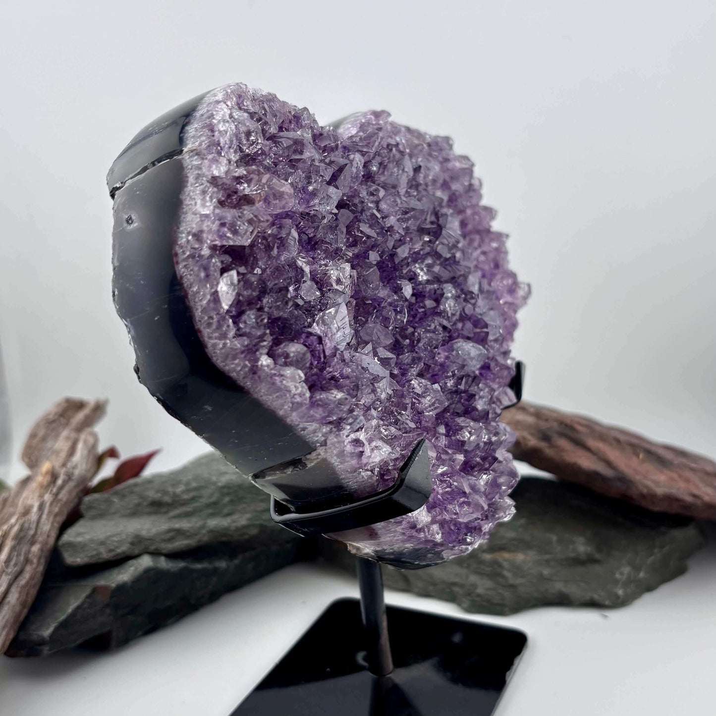 Brazilian Amethyst Cluster Heart on metal stand