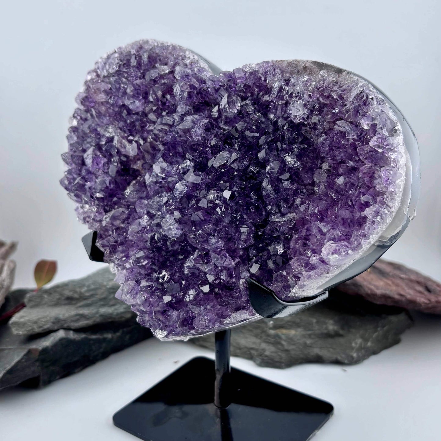 Brazilian Amethyst Cluster Heart on metal stand