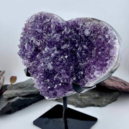 Brazilian Amethyst Cluster Heart on metal stand