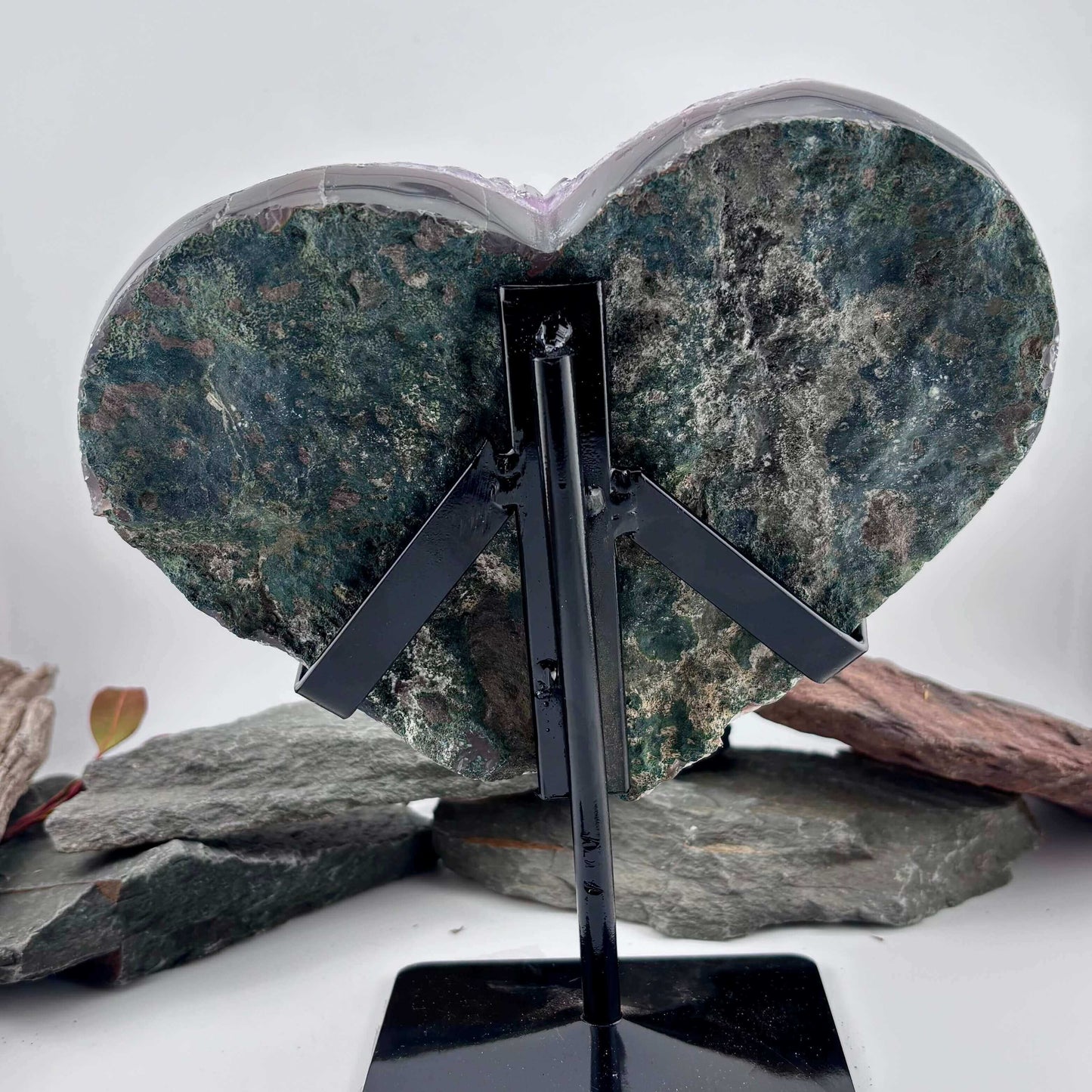 Brazilian Amethyst Cluster Heart on metal stand