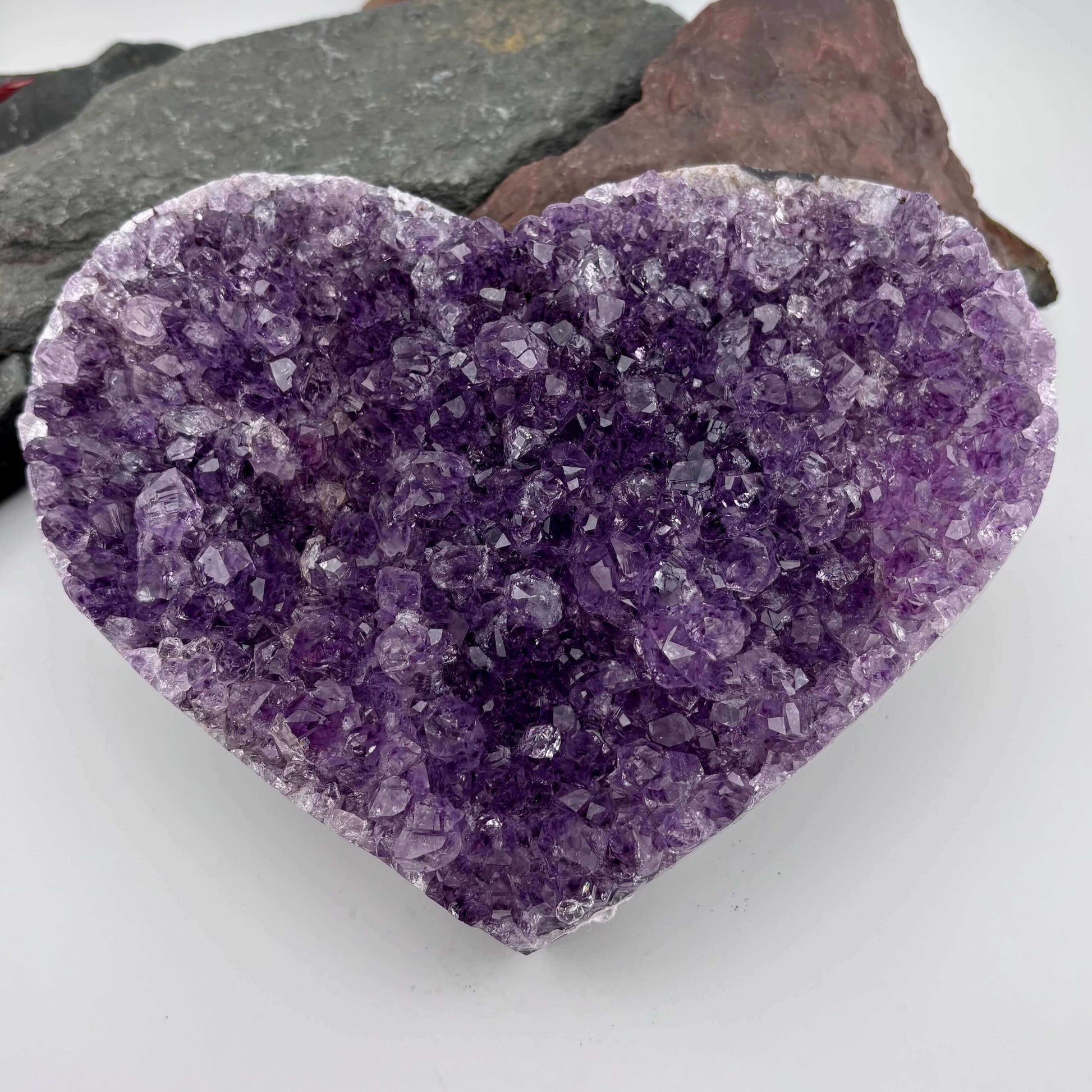 Brazilian Amethyst Cluster Heart on metal stand