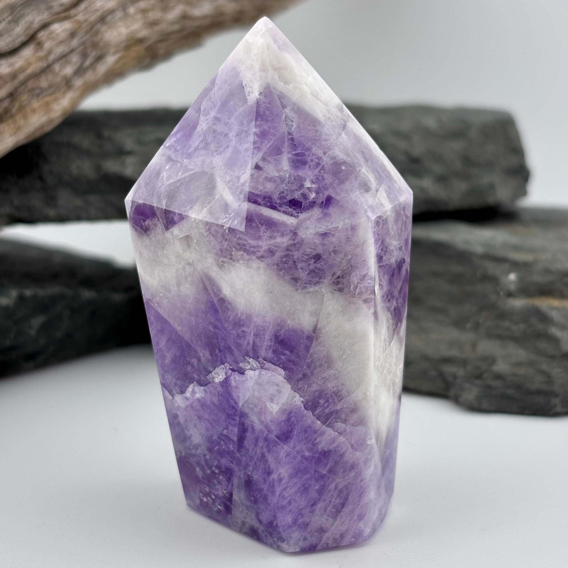 Brazilian Chevron Amethyst Polished Point Tower