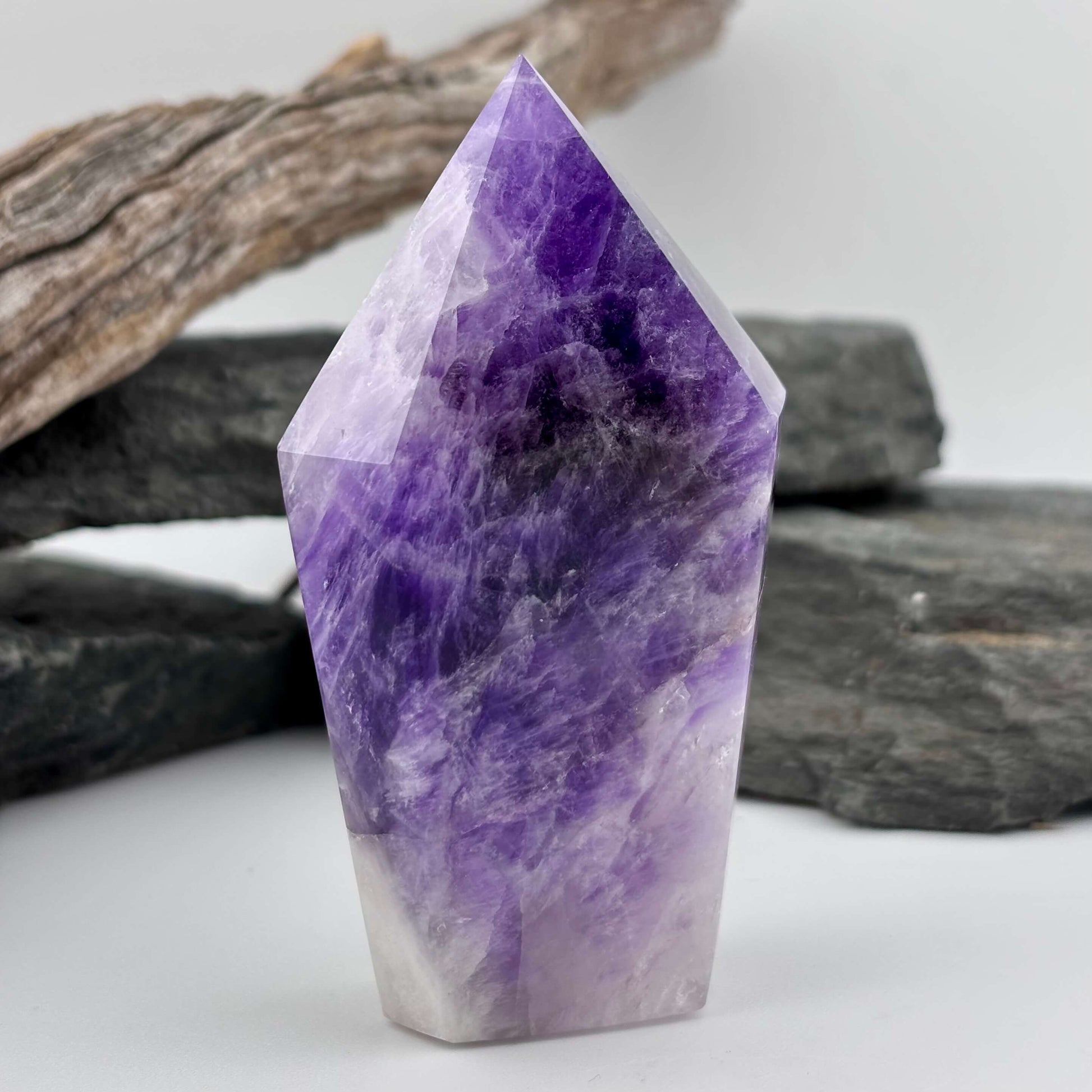 Brazilian Chevron Amethyst Polished Point Tower