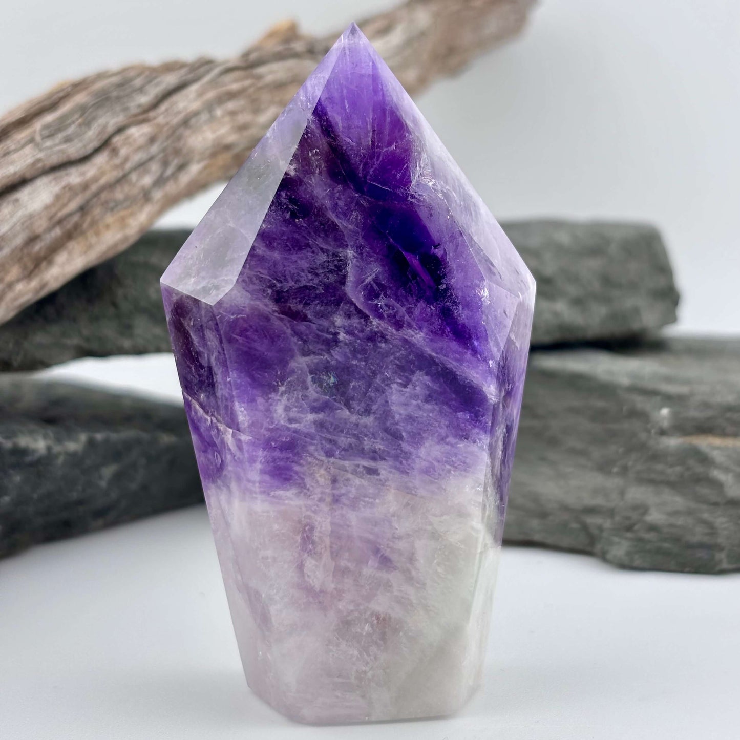 Brazilian Chevron Amethyst Polished Point Tower