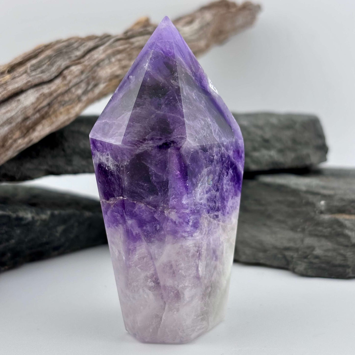 Brazilian Chevron Amethyst Polished Point Tower