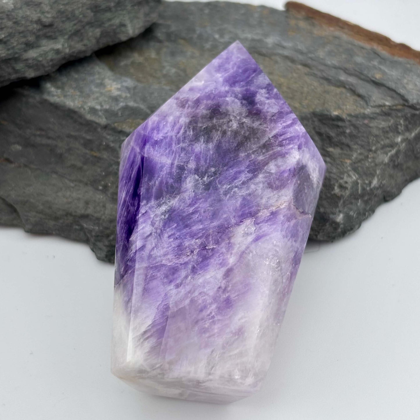 Brazilian Chevron Amethyst Polished Point Tower