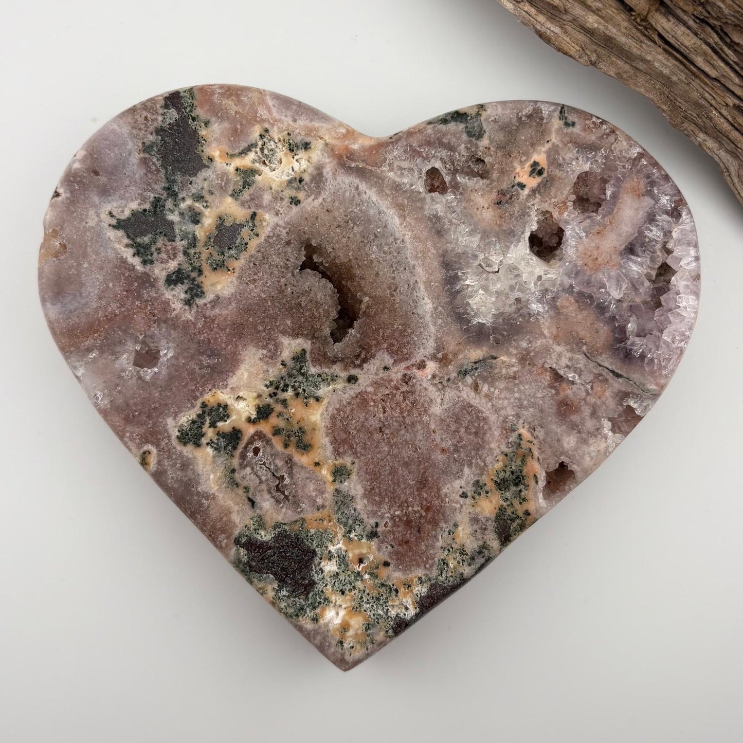 BIG Brazilian Pink Amethyst Heart w Lavender Coloration and Jasper - 472 grams