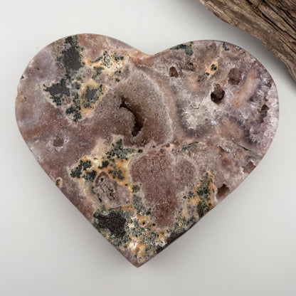BIG Brazilian Pink Amethyst Heart w Lavender Coloration and Jasper - 472 grams