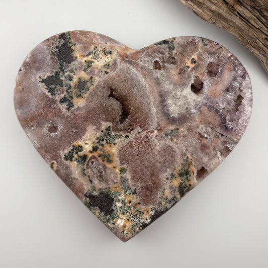 BIG Brazilian Pink Amethyst Heart w Lavender Coloration and Jasper - 472 grams