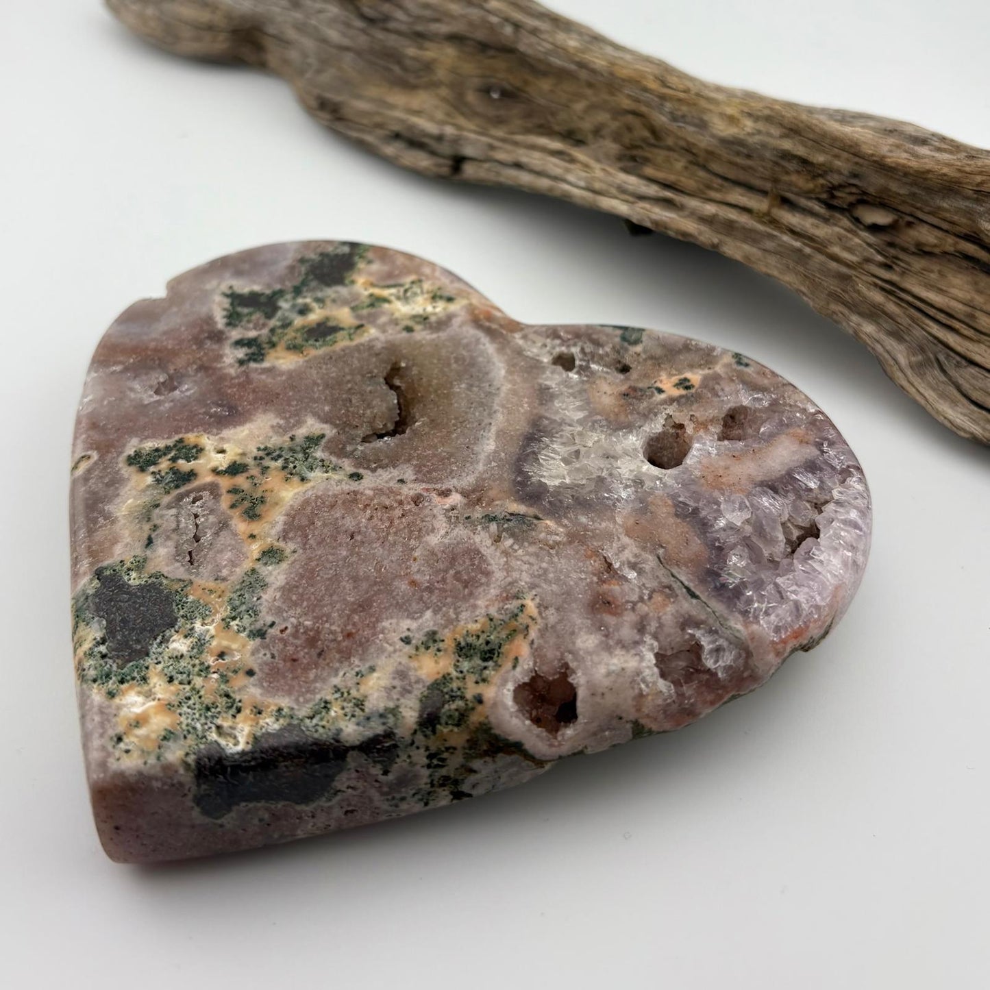 BIG Brazilian Pink Amethyst Heart w Lavender Coloration and Jasper - 472 grams