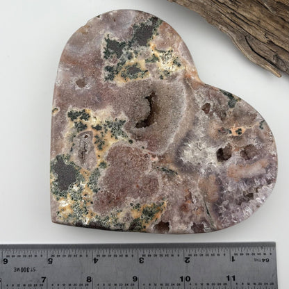 BIG Brazilian Pink Amethyst Heart w Lavender Coloration and Jasper - 472 grams