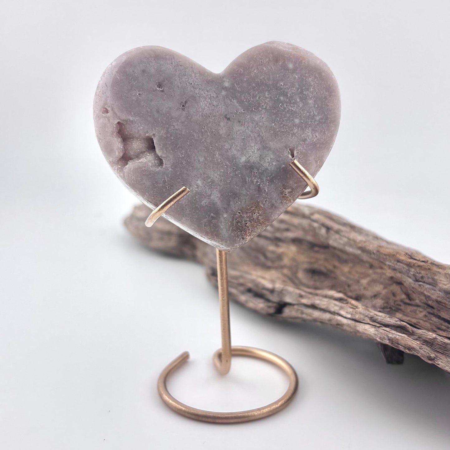 Brazilian Pink Amethyst Heart w bubble Druzy on Stand - 142 grams