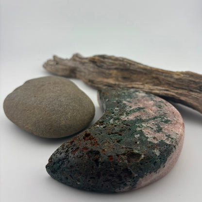 BIG Brazilian Pink Amethyst Moon with Jasper and Druzy - 358 grams
