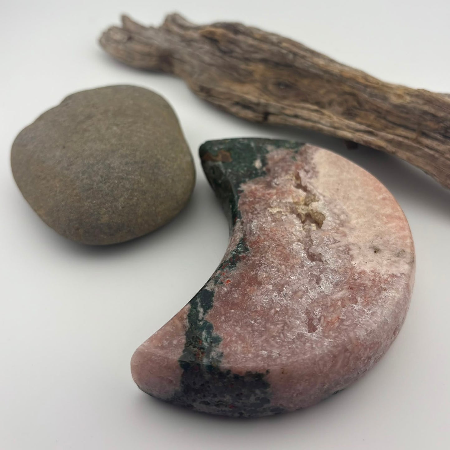 BIG Brazilian Pink Amethyst Moon with Jasper and Druzy - 358 grams