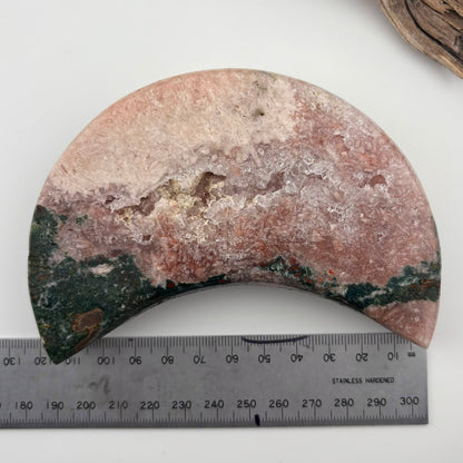 BIG Brazilian Pink Amethyst Moon with Jasper and Druzy - 358 grams