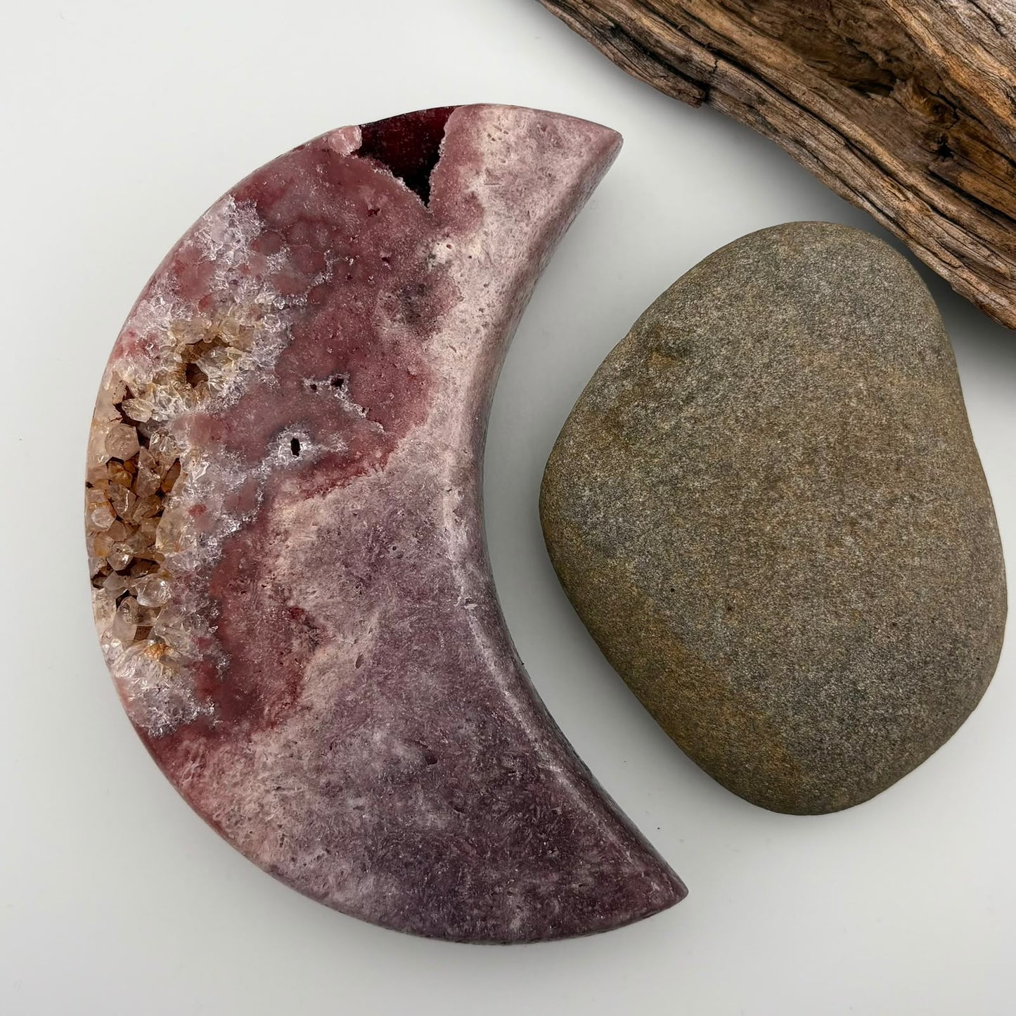 Stunning BIG Brazilian Pink Amethyst Moon w Raspberry & Purple Druzy - 506 grams