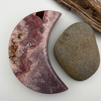 Stunning BIG Brazilian Pink Amethyst Moon w Raspberry & Purple Druzy - 506 grams
