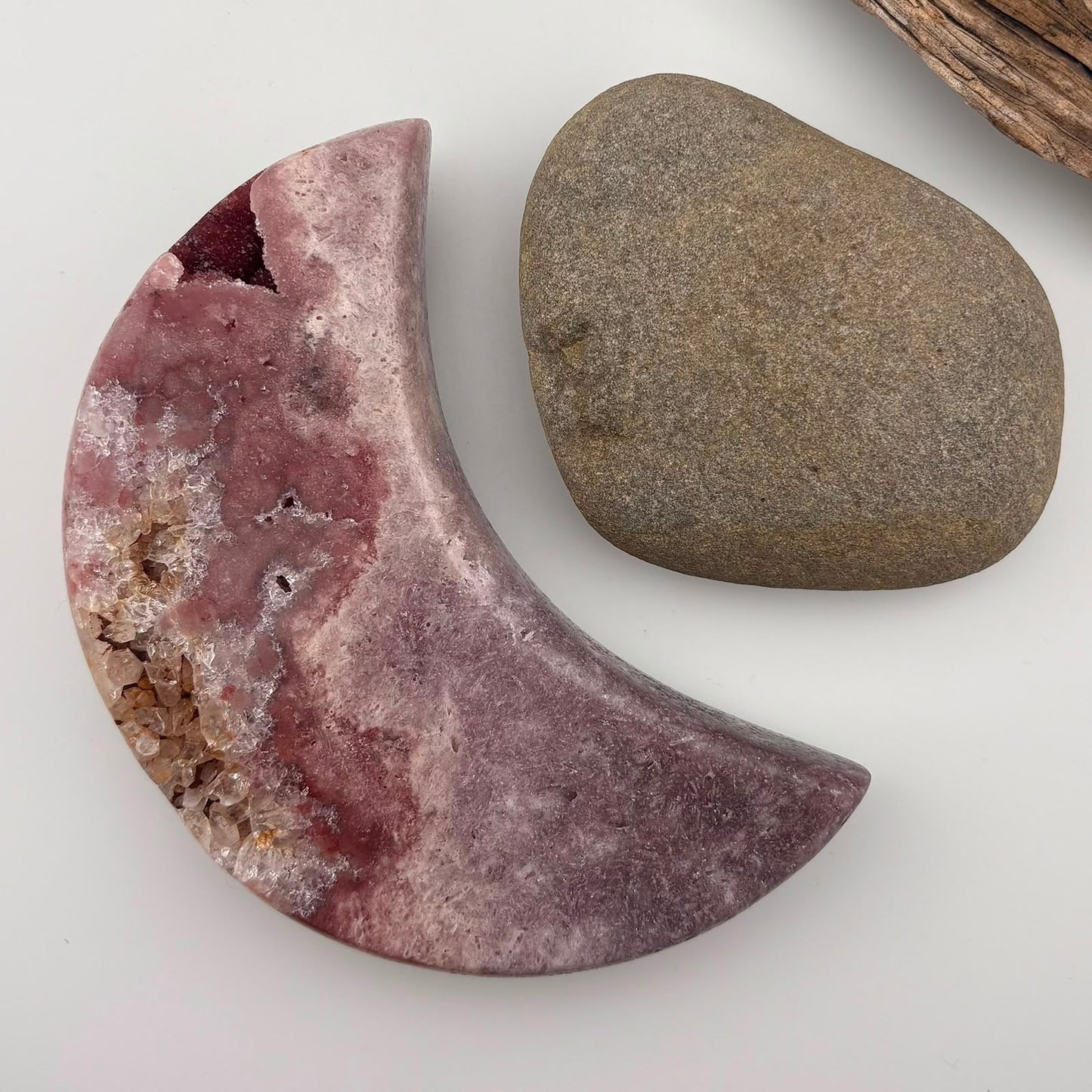 Stunning BIG Brazilian Pink Amethyst Moon w Raspberry & Purple Druzy - 506 grams
