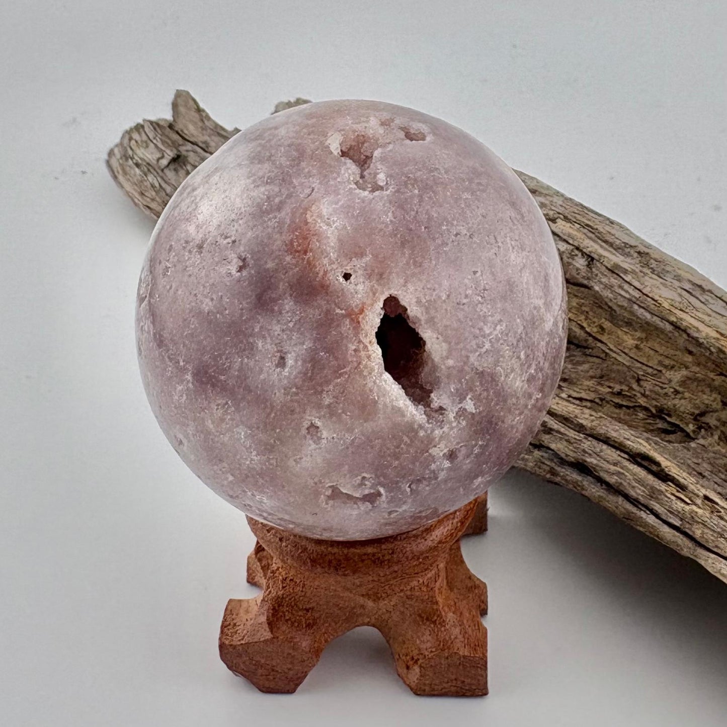 Unique Brazilian Pink / Lavender Amethyst Sphere w Druzy w stand - 204 grams / 5.7 cms