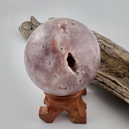 Unique Brazilian Pink / Lavender Amethyst Sphere w Druzy w stand - 204 grams / 5.7 cms