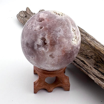 Unique Brazilian Pink / Lavender Amethyst Sphere w Druzy w stand - 204 grams / 5.7 cms