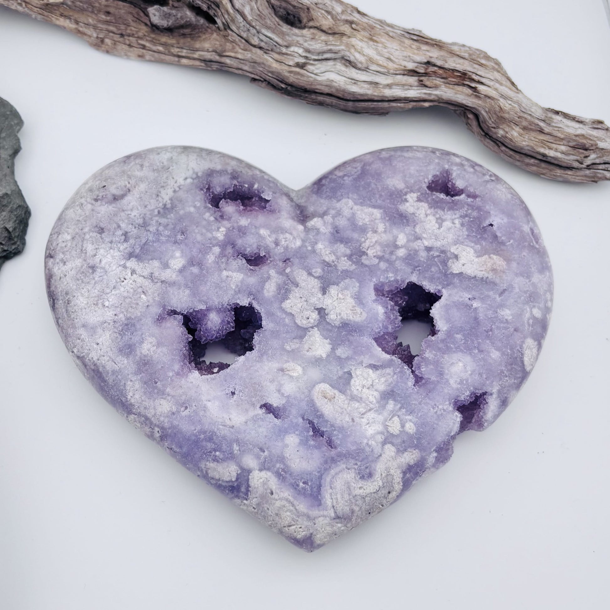 Large Brazilian Pink Amethyst Druzy Polished Heart on Stand - 1.05kg / 17 cms
