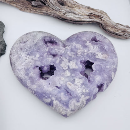Large Brazilian Pink Amethyst Druzy Polished Heart on Stand - 1.05kg / 17 cms