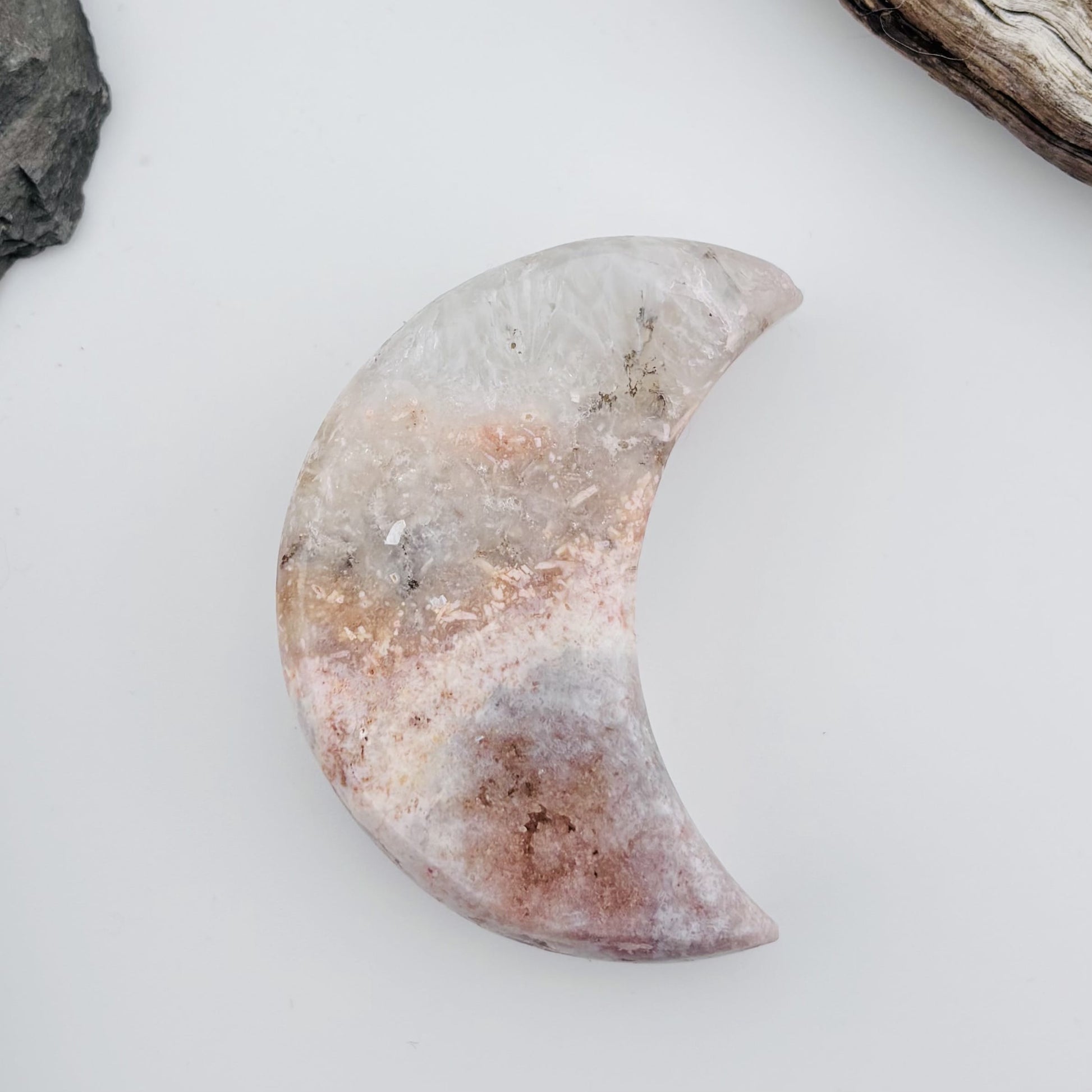Brazilian Pink Amethyst Druzy Polished Moon - 162 grams / 7.9 cms