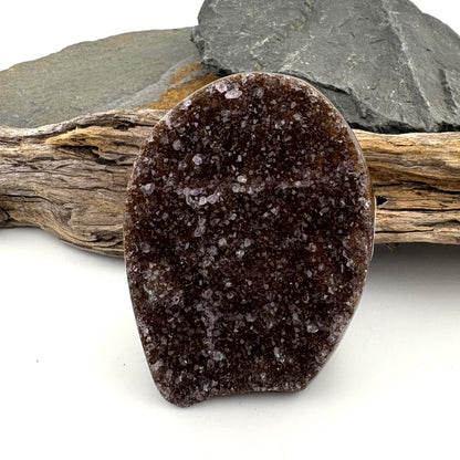 Brazilian Brown Rainbow Amethyst Druzy w Agate Cut Base -  239 grams