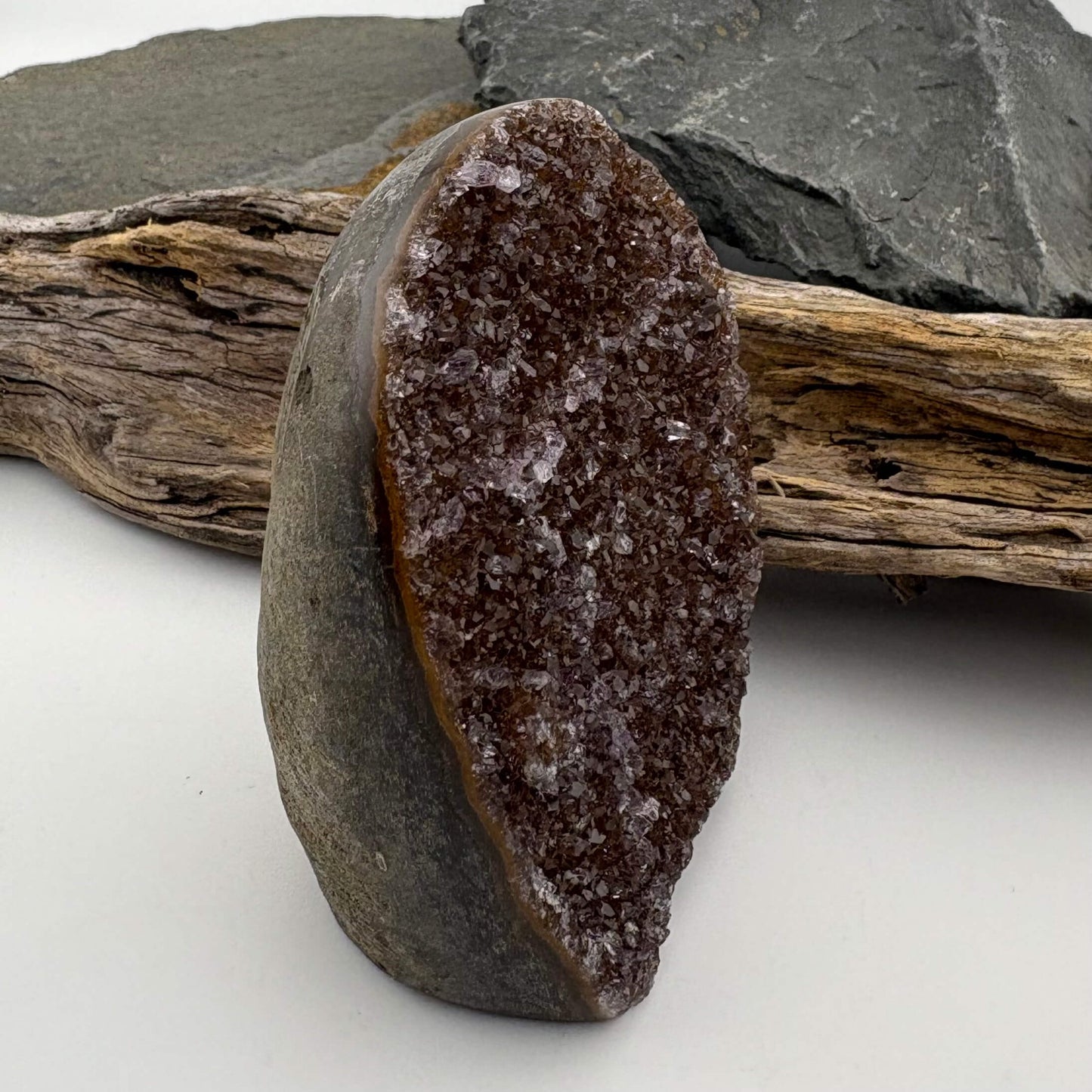 Brazilian Brown Rainbow Amethyst Druzy w Agate Cut Base -  239 grams