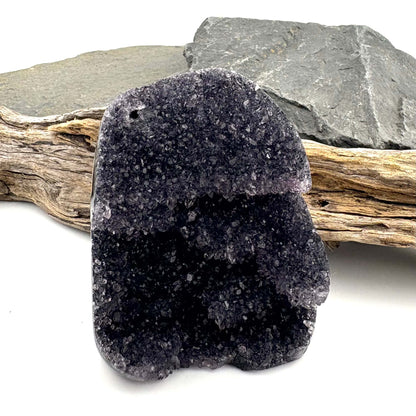 Brazilian Black Rainbow Amethyst Druzy w Agate Cut Base -  248 grams